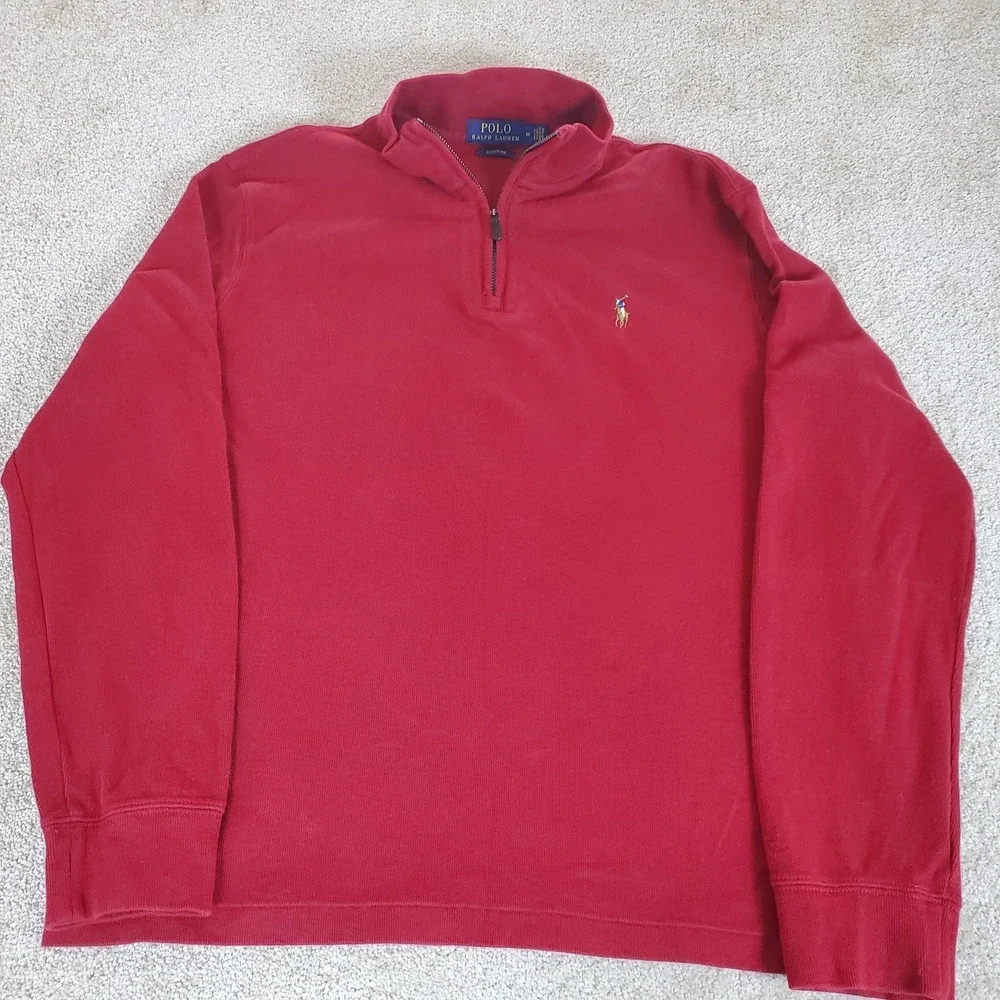 Polo Ralph Lauren Estate Rib Men's Medium Red‎ Knit Pullover 1/4 Zip Long Sleeve